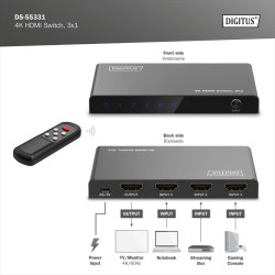 Przełącznik/Switch DIGITUS HDMI 3x1, 4K/60Hz UHD z HDR, 18 G… | PartsPC.pl