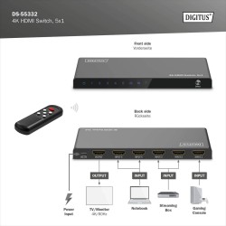 Przełącznik/Switch DIGITUS HDMI 5x1, 4K/60Hz UHD z HDR, 18 G… | PartsPC.pl