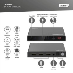 Rozdzielacz/Splitter DIGITUS HDMI 1x2, 8K/60Hz (4:4:4) z HDR… | PartsPC.pl