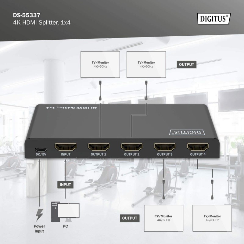 Rozdzielacz/Splitter DIGITUS HDMI 1x4, 4K/60Hz UHD z HDR, 18… | PartsPC.pl