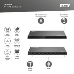 Rozdzielacz/Splitter DIGITUS HDMI 1x8, 4K/60Hz UHD z HDR, 18 Gbps, HDCP