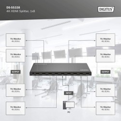 Rozdzielacz/Splitter DIGITUS HDMI 1x8, 4K/60Hz UHD z HDR, 18 Gbps, HDCP