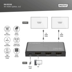 Rozdzielacz/Splitter DIGITUS HDMI 1x2, 4K/60Hz UHD z HDR, 18… | PartsPC.pl