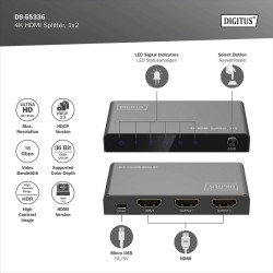 Rozdzielacz/Splitter DIGITUS HDMI 1x2, 4K/60Hz UHD z HDR, 18… | PartsPC.pl