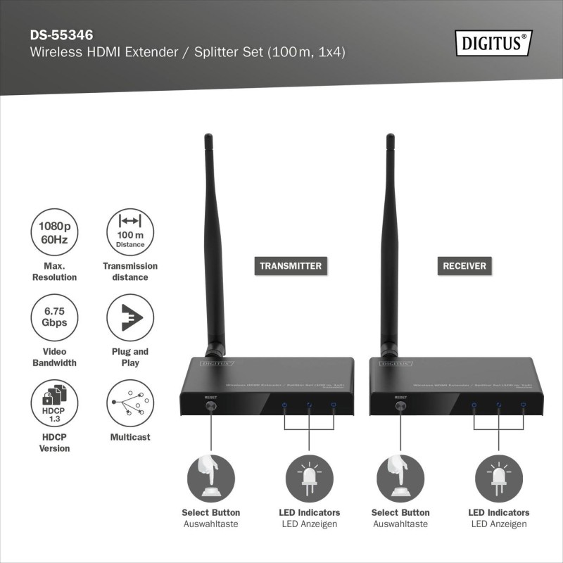 Przedłużacz/Extender splitter DIGITUS HDMI bezprzewodo... | PartsPC.pl