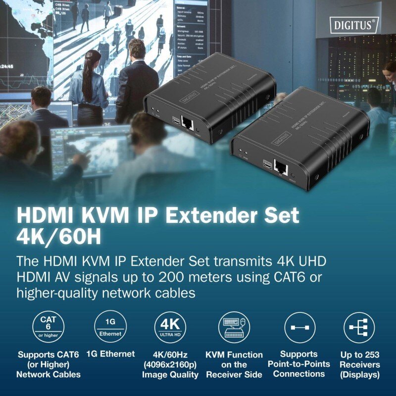 Przedłużacz/Extender DIGITUS KVM HDMI+USB 2.0 do 120m/200m p… | PartsPC.pl