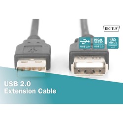 Przedłużacz DIGITUS AK-300202-050-S USB 2.0 5m czarny | PartsPC.pl