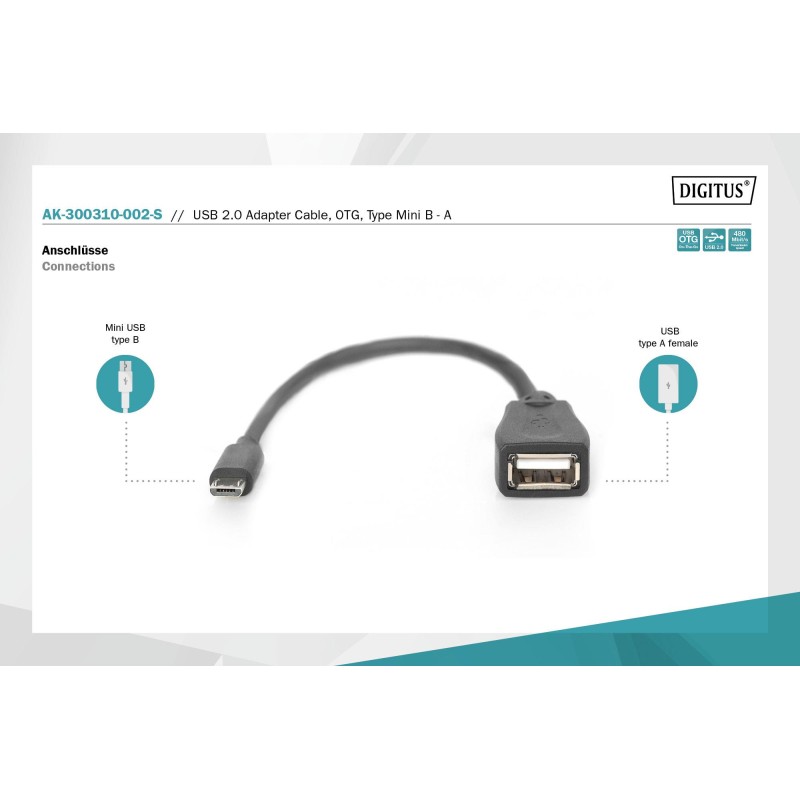 Kabel adapter USB 2.0 DIGITUS HighSpeed OTG Typ miniUSB B/US… | PartsPC.pl