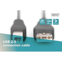 Kabel drukarkowy DIGITUS USB 2.0 A/M - B/M, 3m czarny | PartsPC.pl