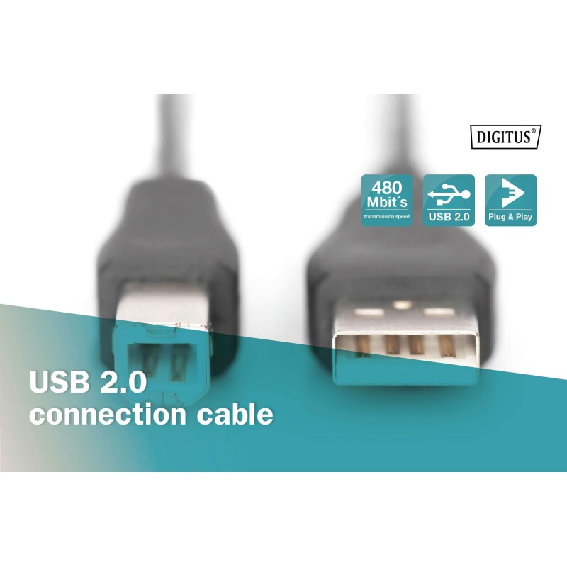 Kabel drukarkowy DIGITUS USB 2.0 A/M - B/M, 3m czarny | PartsPC.pl