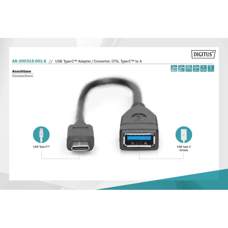 Kabel USB 3.1 Gen 1 DIGITUS SuperSpeed OTG Typ USB C/USB A M… | PartsPC.pl