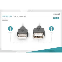 Przedłużacz USB 2.0 DIGITUS A/M - A/Ż, 3,0m, czarny | PartsPC.pl