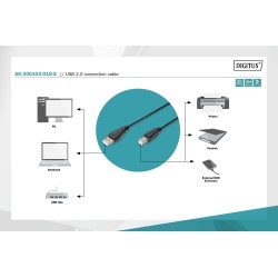 Kabel drukarkowy DIGITUS USB 2.0 A/M - B/M, 1,8m czarny | PartsPC.pl