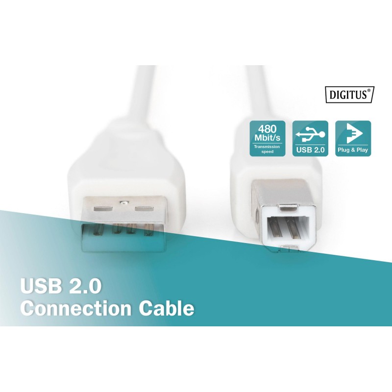 Kabel drukarkowy DIGITUS USB 2.0 A/M - B/M, 3m beżowy | PartsPC.pl