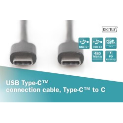 Kabel USB 2.0 DIGITUS HighSpeed Typ USB C/USB C M/M czarny 1… | PartsPC.pl