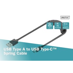 Kabel USB 2.0 DIGITUS spiralny USB A/USB C, PD 60W, czarny, … | PartsPC.pl
