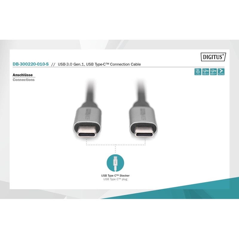 Kabel USB 3.0 DIGITUS PREMIUM 60W/5Gbps Typ USB C/USB C M/M … | PartsPC.pl