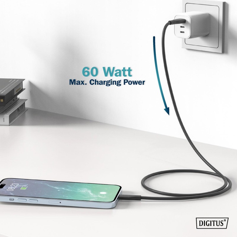 Kabel zasilający DIGITUS silikonowy USB-A - USB-C, USB 2.0 6… | PartsPC.pl
