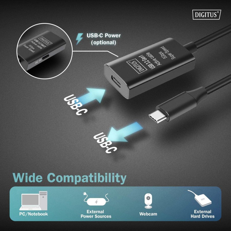 Kabel przedłużający aktywny DIGITUS DA-73108, USB 3.2 Gen1, … | PartsPC.pl