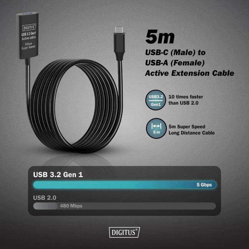 Kabel przedłużający aktywny DIGITUS DA-73110, USB 3.2 Gen1, 5Gbps, USB-C -