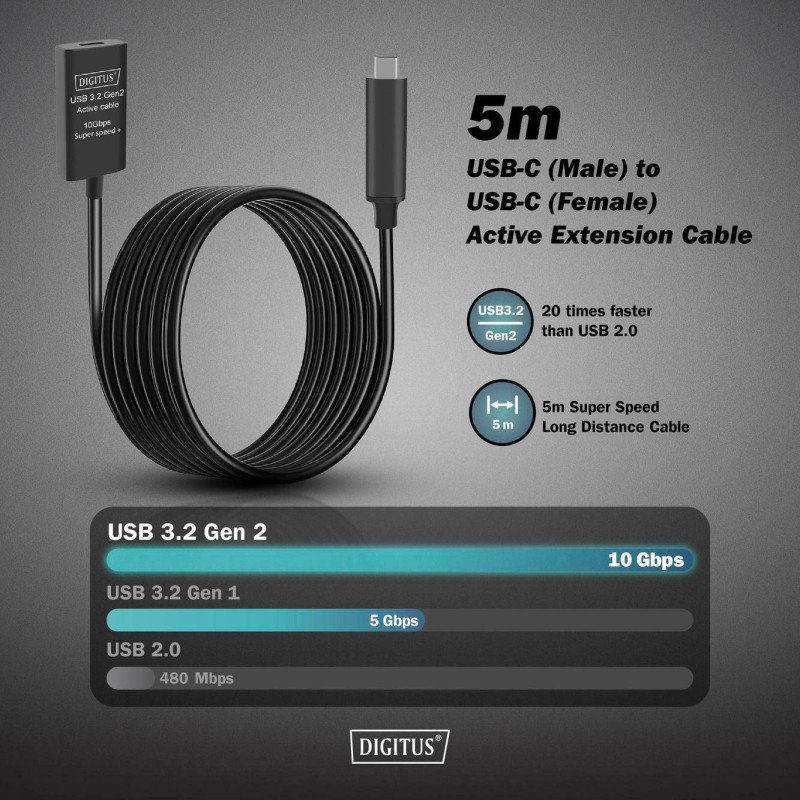 Kabel przedłużający aktywny DIGITUS DA-73112, USB 3.2 Gen2, 10Gbps, USB-C -