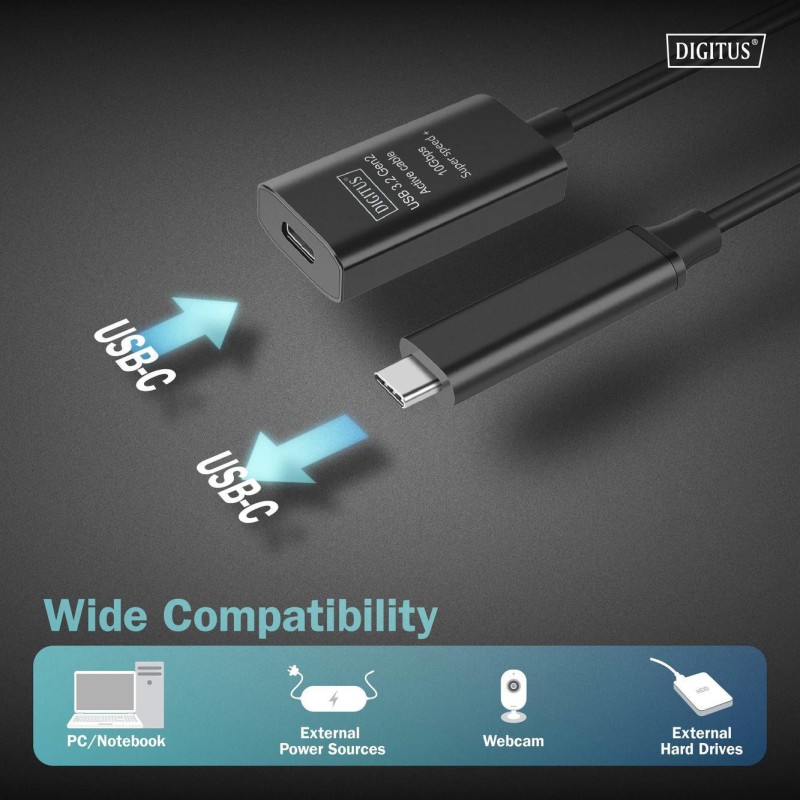 Kabel przedłużający aktywny DIGITUS DA-73112, USB 3.2 Gen2, 10Gbps, USB-C -