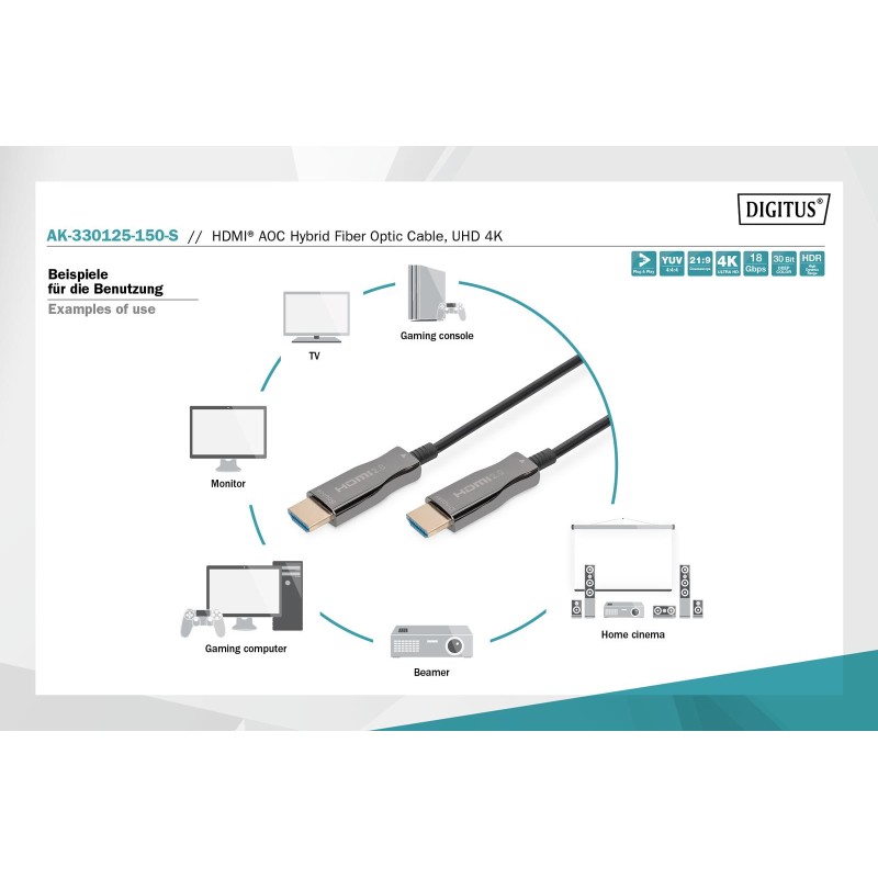 Kabel DIGITUS połączeniowy hybrydowy AOC HDMI 2.0 Premium Hi… | PartsPC.pl