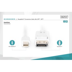 Kabel DisplayPort DIGITUS DP/M-DPmini /M, 1.1a biały, 3m | PartsPC.pl