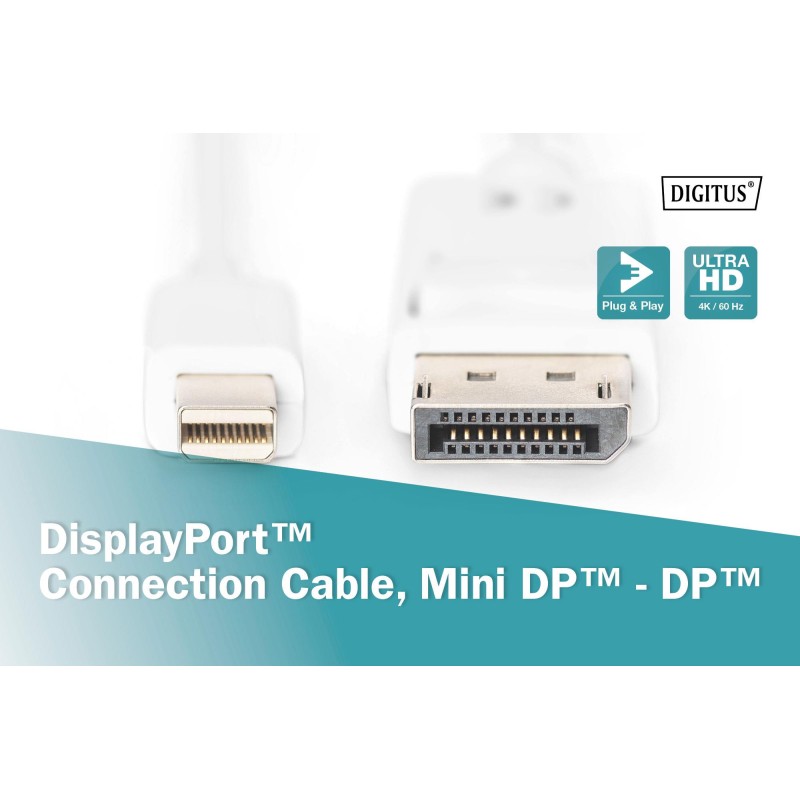 Kabel DisplayPort DIGITUS DP/M-DPmini /M, 1.1a biały, 3m | PartsPC.pl