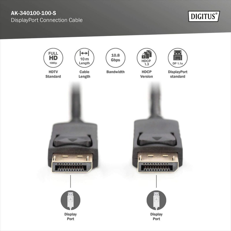 Kabel DisplayPort DIGITUS z zatrzaskami 1080p 60Hz FHD Typ D… | PartsPC.pl