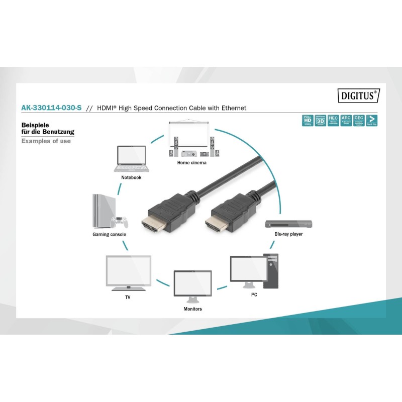 Kabel HDMI DIGITUS AK-330114-030-S Highspeed 1.4 z Eth. HDMI… | PartsPC.pl