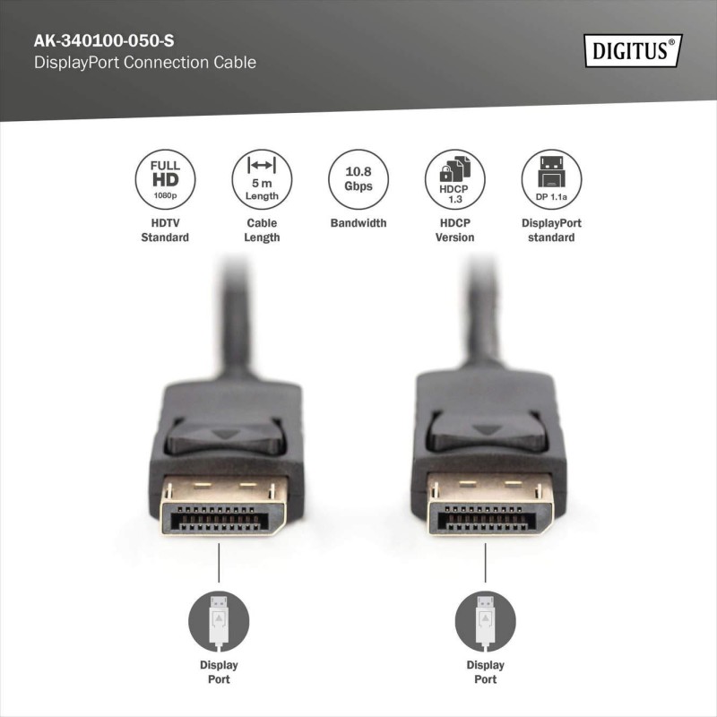 Kabel DisplayPort DIGITUS z zatrzaskami 1080p 60Hz FHD Typ D… | PartsPC.pl