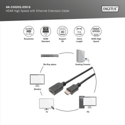 Przedłużacz HDMI DIGITUS AK-330201-050-S Ethernet 1.4 Gold 5… | PartsPC.pl