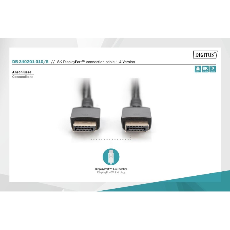 Kabel DisplayPort DIGITUS PREMIUM 8K60Hz UHD DP/DP M/M czarny 1m