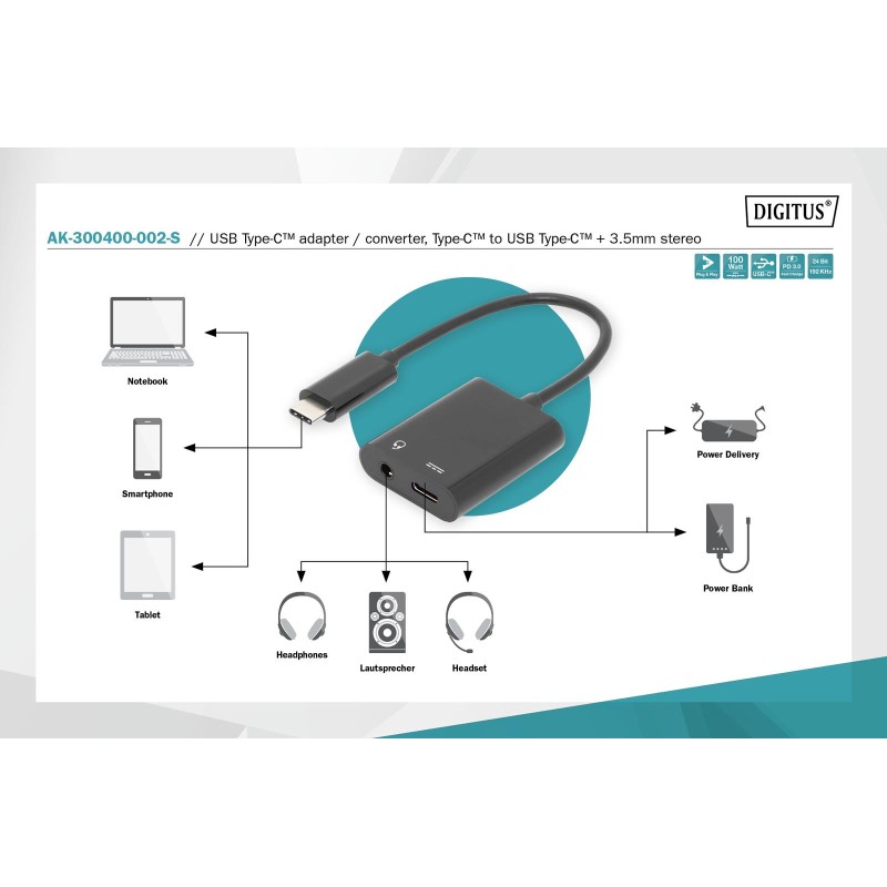 Kabel DIGITUS USB 3.1 Typ C Gen.2 SuperSpeed+ 10Gbps MiniJac… | PartsPC.pl
