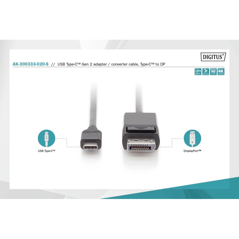 Kabel adapter DIGITUS USB 3.1 Gen 2 SuperSpeed+ Typ USB C/DP… | PartsPC.pl