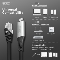 Kabel adapter DIGITUS USB-C – RJ45 Kat. 6A S/FTP, 1 Gbit/s, … | PartsPC.pl