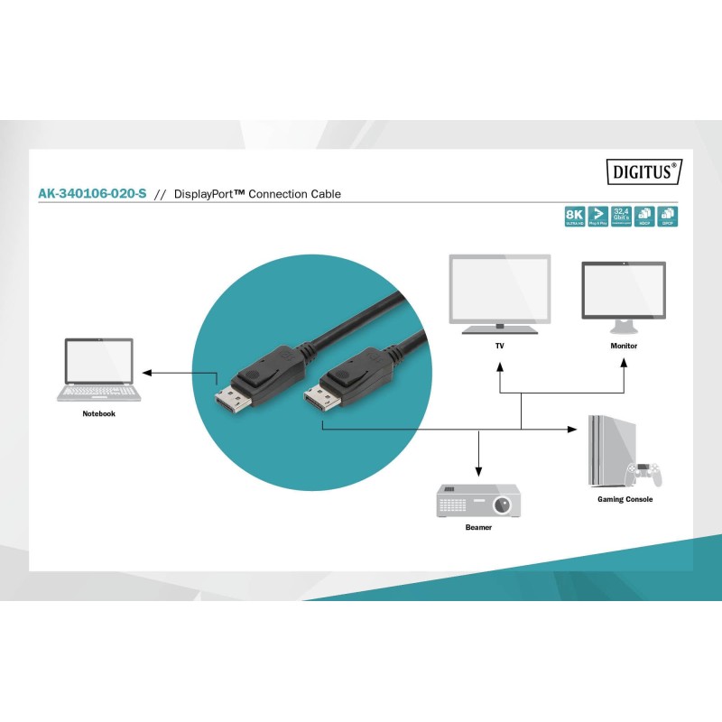 DIGITUS kabel DisplayPort AK-340106-030-S – Długość: 3 m