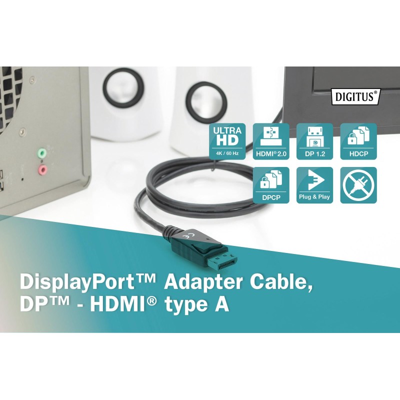 Kabel adapter DIGITUS DisplayPort 1.2 4K 60Hz UHD Typ DP/HDM… | PartsPC.pl