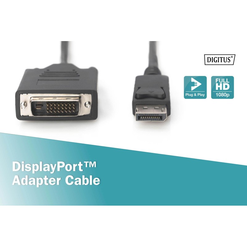 Kabel adapter DIGITUS DisplayPort z zatrzaskiem 1080p 60Hz F… | PartsPC.pl