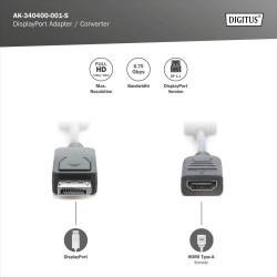 Kabel adapter DIGITUS DisplayPort, DP-HDMI typA, M/Ż 0,15m, … | PartsPC.pl