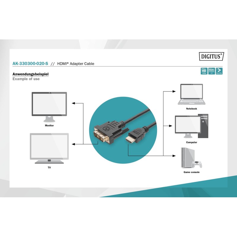 Kabel adapter DIGITUS HDMI Highspeed 1.3 Typ A / DVI-D(18+1)… | PartsPC.pl