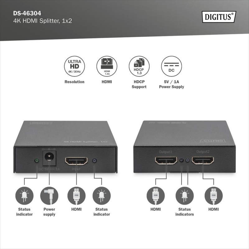 Splitter HDMI DIGITUS DS-46304 2-portowy, 4096x2160p 4K UHD … | PartsPC.pl