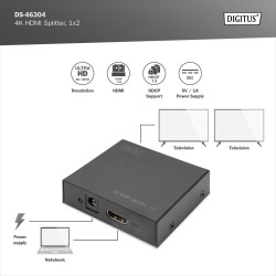 Splitter HDMI DIGITUS DS-46304 2-portowy, 4096x2160p 4K UHD … | PartsPC.pl