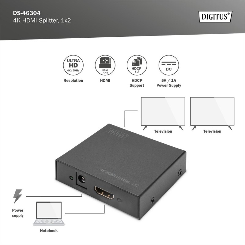 Splitter HDMI DIGITUS DS-46304 2-portowy, 4096x2160p 4K UHD … | PartsPC.pl