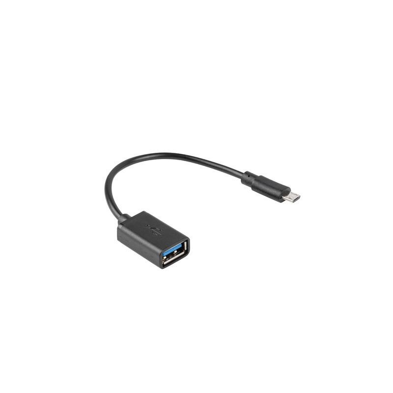 Kabel USB 2.0 Lanberg micro USB(M) - USB-A(F) 0,15m OTG czar… | PartsPC.pl