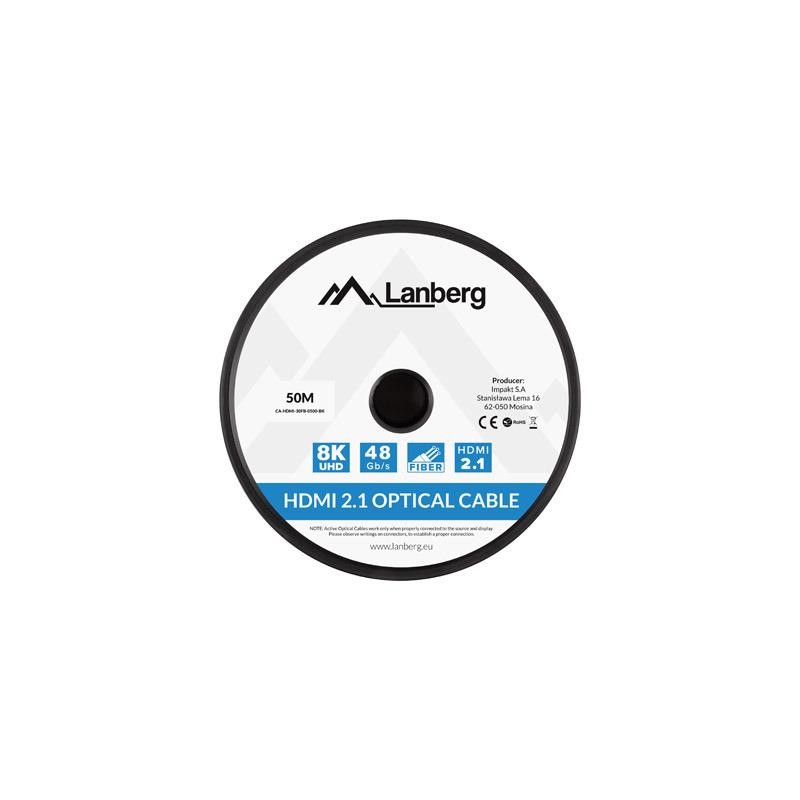 Kabel HDMI Lanberg M/M v2.1 50m 8K czarny optyczny AOC | PartsPC.pl