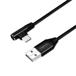 Kabel USB 2.0 LogiLink CU0137 USB A - USB-C, M/M, kątowy, cz… | PartsPC.pl