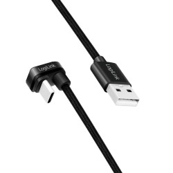 Kabel USB 2.0 LogiLink CU0195 USB-C - USB-A, M/M, kątowy, cz… | PartsPC.pl