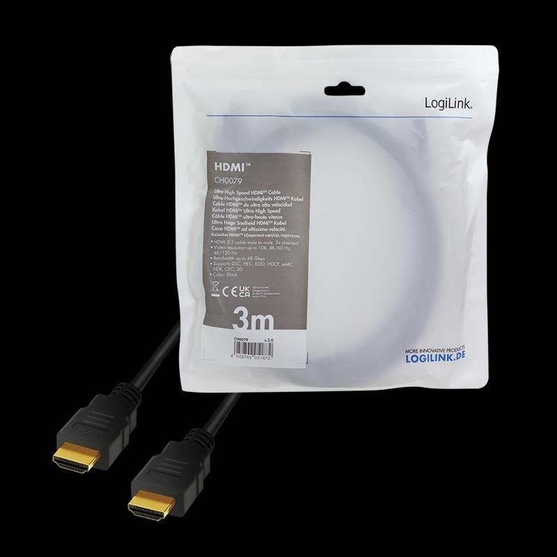 Kabel HDMI LogiLink CH0079 v2.1 GOLD, 3m